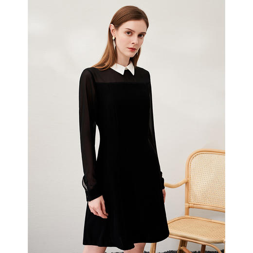 EITIE爱特爱春季新款透视拼接袖时尚优雅连衣裙A2307113 商品图1