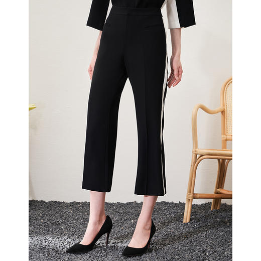 EITIE爱特爱春季新款显瘦通勤撞色微喇阔腿百搭九分休闲裤A2305109 商品图2