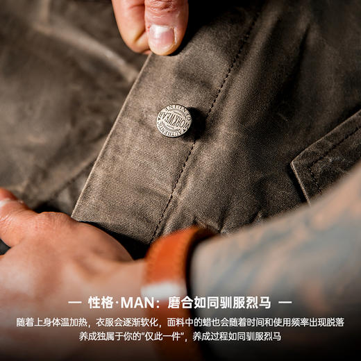 工装优选 美式复古立领帆布油蜡夹克阿美咔叽硬汉防水猎装外套男春 商品图4
