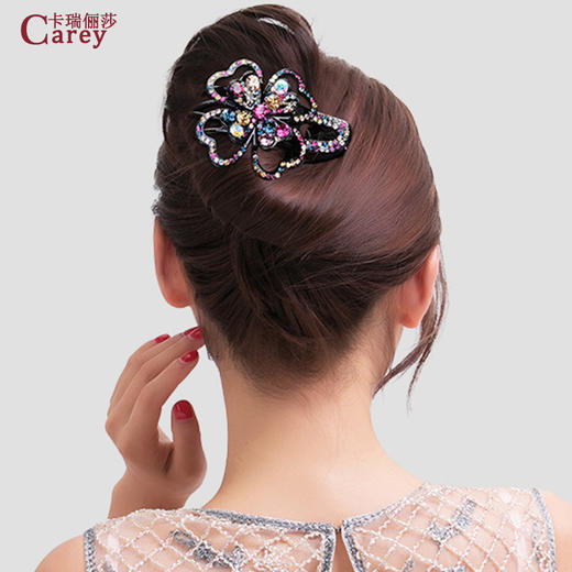 LBE-pf087-2丽莎鸭嘴夹发夹气质满钻花朵发卡韩版盘发一字夹大号发饰 商品图1