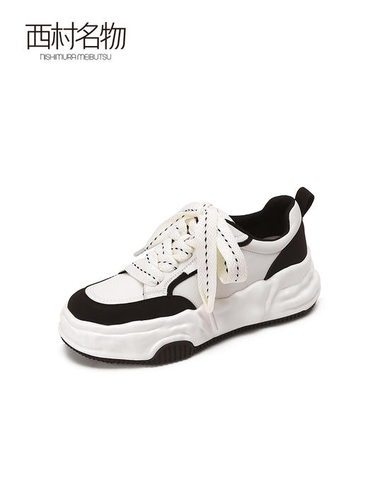 西村名物2023春季新款厚底板鞋女溶解鞋增高时尚休闲小白鞋12451 商品图1