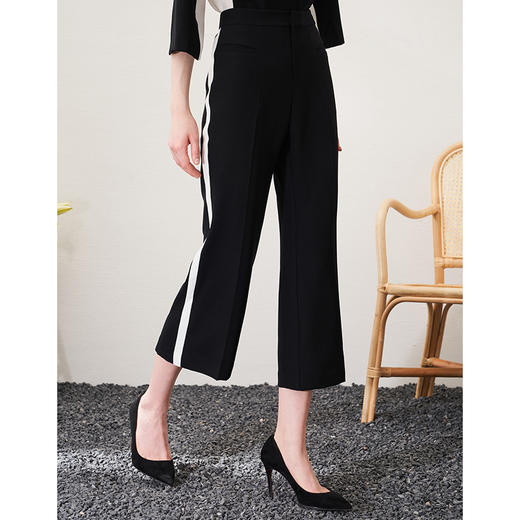 EITIE爱特爱春季新款显瘦通勤撞色微喇阔腿百搭九分休闲裤A2305109 商品图1