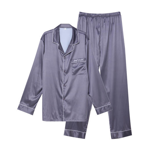 都市丽人男士丝质系列哑光弹力色丁长款薄家居服睡衣套装新年本命年红品FH31F9 商品图5