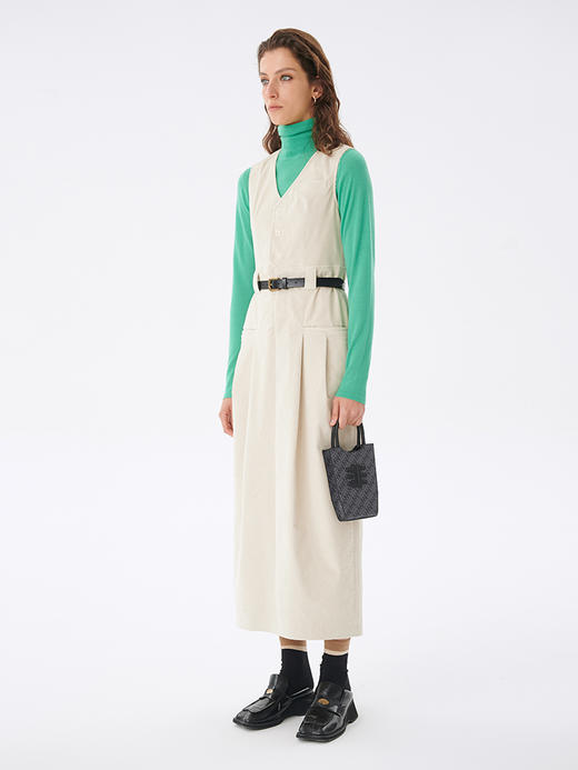 Self Who2023新款纯棉v领廓形显瘦半身裙子女茧型时髦马甲连衣裙 商品图4