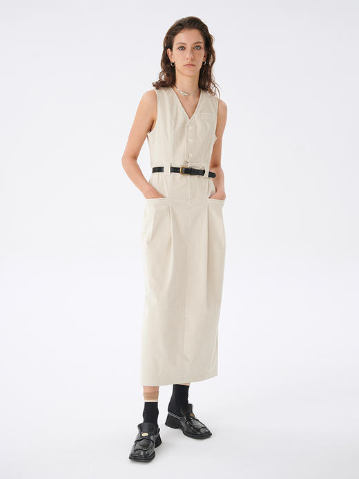 Self Who2023新款纯棉v领廓形显瘦半身裙子女茧型时髦马甲连衣裙 商品图1