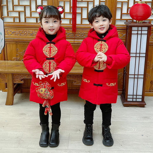 拜年服男童女童，唐装加厚冬装过年QC-福喜拜年服男女 商品图3