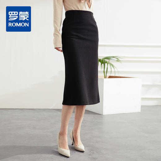 罗蒙四季款女裙女式半截裙时髦百搭商务通勤中长款纯色简约半身裙女 商品图0