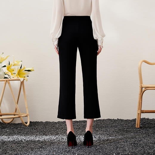 EITIE爱特爱春季新款高腰通勤OL显瘦百搭开叉微喇九分休闲裤A2305105 商品图3