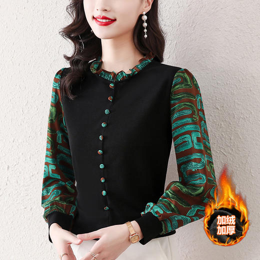 假两件衬衫木耳领加绒加厚气质名媛法式拼接上衣KQL-9601 商品图3