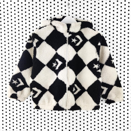 Converse匡威童衣童衣冬黑白拼色棋盘格颗粒绒连帽外套针织夹克 CV2242042 商品图2