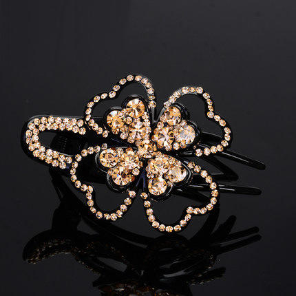 LBE-pf087-2丽莎鸭嘴夹发夹气质满钻花朵发卡韩版盘发一字夹大号发饰 商品图5