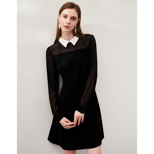 EITIE爱特爱春季新款透视拼接袖时尚优雅连衣裙A2307113 商品图2