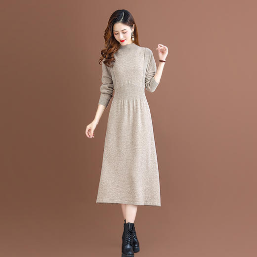 纯羊毛针织冬季内搭，半高领收腰纯色毛衣裙CC-68-1006 商品图5