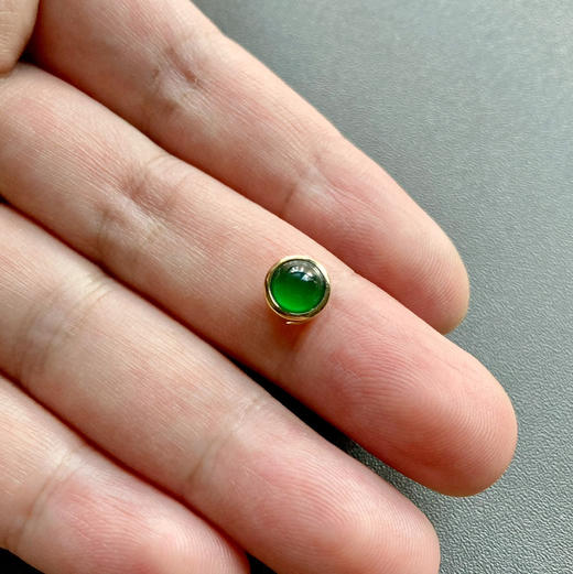 冰种阳绿翡翠蛋面吊坠18k黄金镶嵌 商品图6