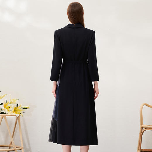 EITIE爱特爱春季新款气质时尚西装翻领收腰A字百褶拼接连衣裙6907614 商品图10