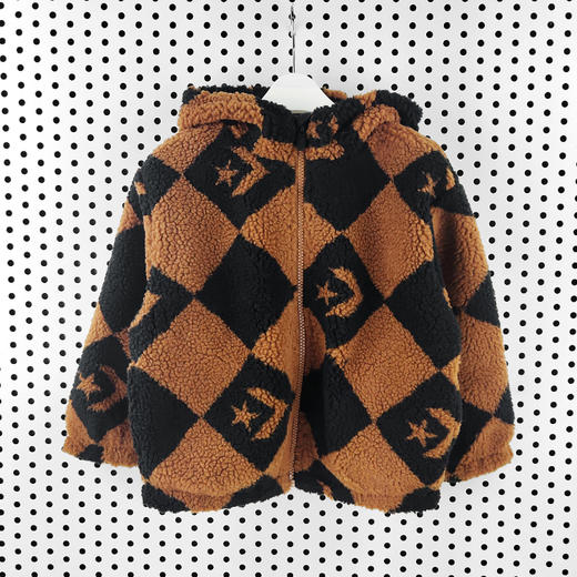 Converse匡威童衣童衣冬黑白拼色棋盘格颗粒绒连帽外套针织夹克 CV2242042 商品图1