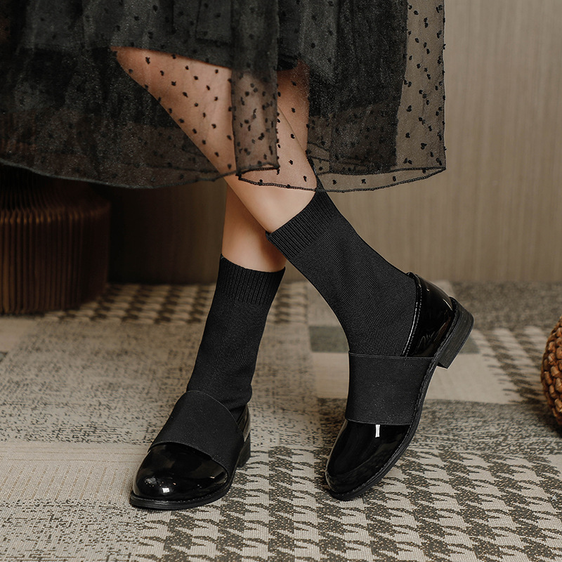 针织英伦风飞织靴秋冬平底连袜子鞋