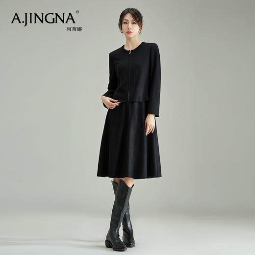 【商场同款】阿菁娜春季新款休闲拉链纯绵羊毛连衣裙A28C112059 商品图1