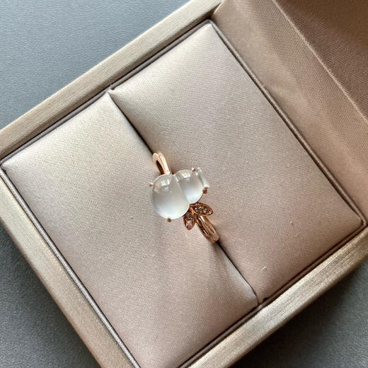 玻璃种翡翠葫芦戒指18k玫瑰金钻石镶嵌 商品图3