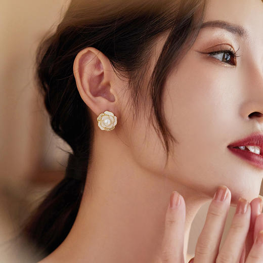 Manreya玛芮雅“山茶礼赞”珍珠耳环耳夹无耳洞山茶花浪漫 商品图3