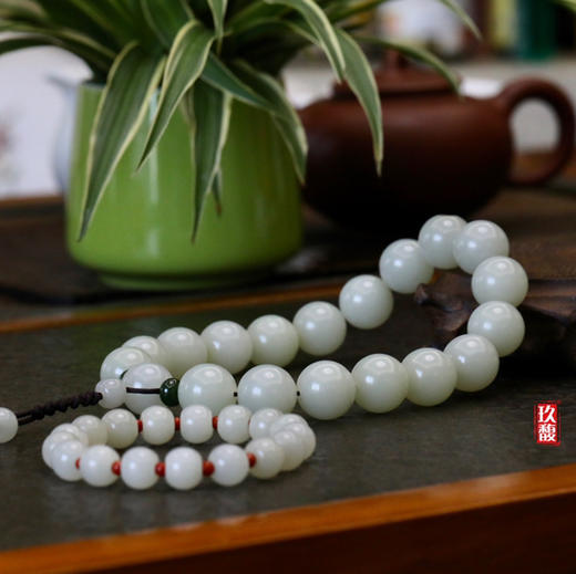 和田玉籽料（白玉）玉珠手串/苹果珠12*10mm 商品图4