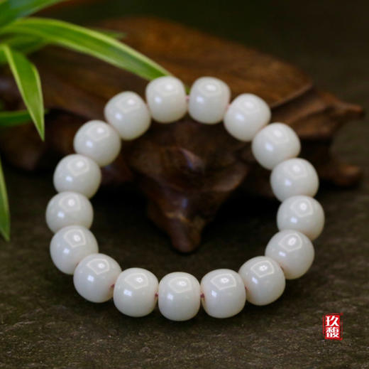 和田玉籽料（白玉）玉珠手串/桶珠13*11mm 商品图0