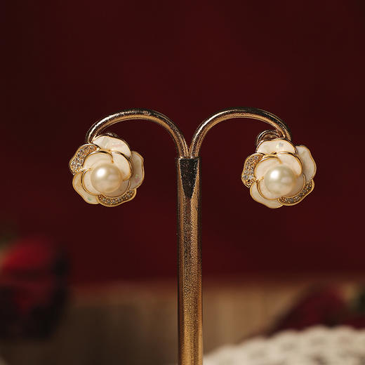 Manreya玛芮雅“山茶礼赞”珍珠耳环耳夹无耳洞山茶花浪漫 商品图6