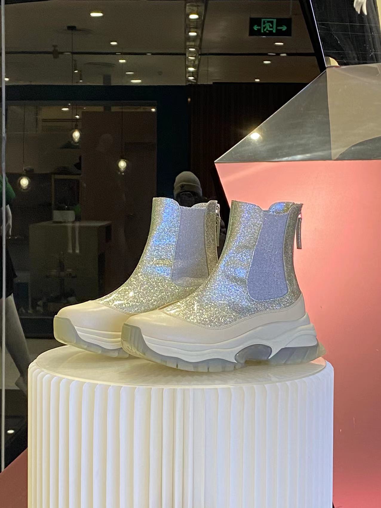 厚底切尔西运动短靴银色