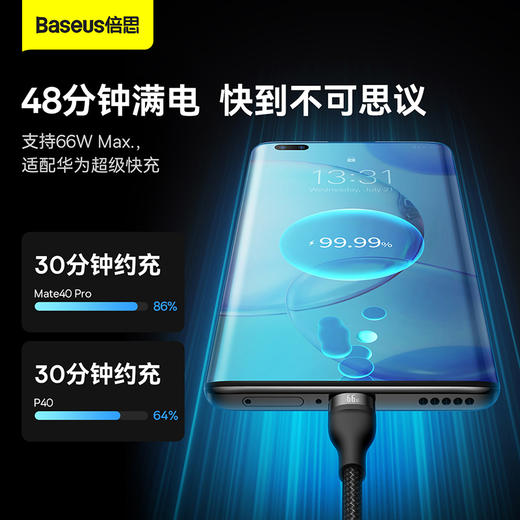 倍思 闪速系列2 一拖三快充数据线USB to M+L+C 66W 1.2m 商品图4