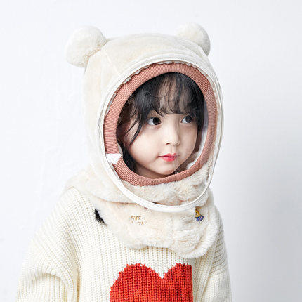【防风保暖 镜面一体套头帽】儿童帽子冬天保暖防风帽防护带面罩男女童加厚遮脸围脖一体套头帽 商品图14