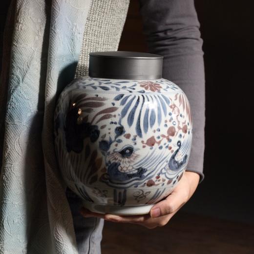 仿古【元·莲塘鸳鸯纹】锡口茶叶罐 商品图5