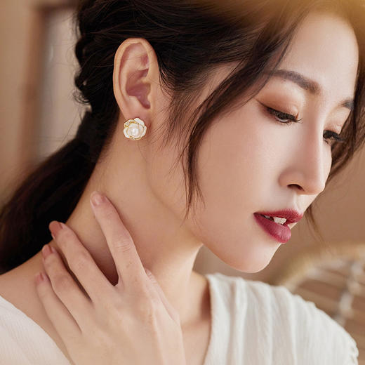 Manreya玛芮雅“山茶礼赞”珍珠耳环耳夹无耳洞山茶花浪漫 商品图1