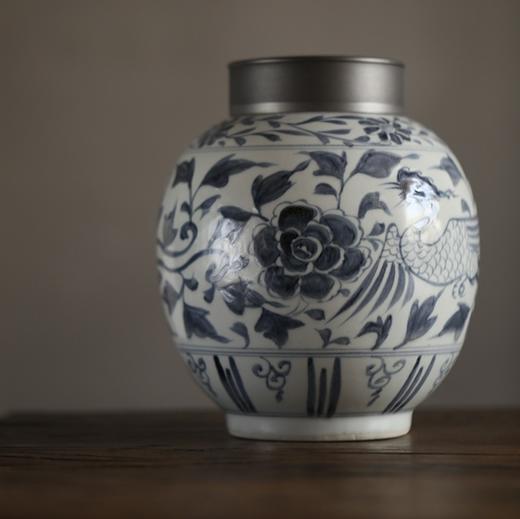 仿古【元·凤穿牡丹纹】锡口茶叶罐 商品图0