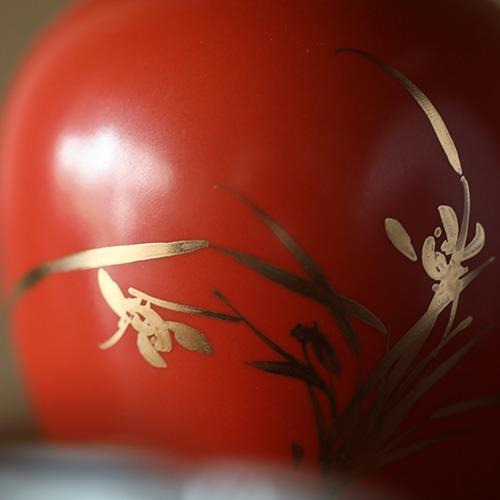 珊瑚红幽兰锡口茶叶罐 商品图1