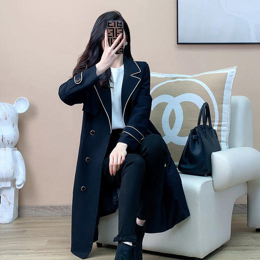 奢姿2022年秋装新款大码女装胖妹妹撞色名媛百搭翻驳领中长款外套9923352137 商品图2