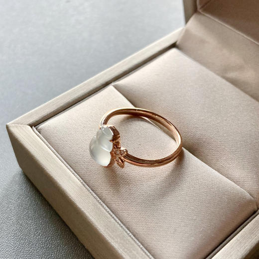 玻璃种翡翠葫芦戒指18k玫瑰金钻石镶嵌 商品图6