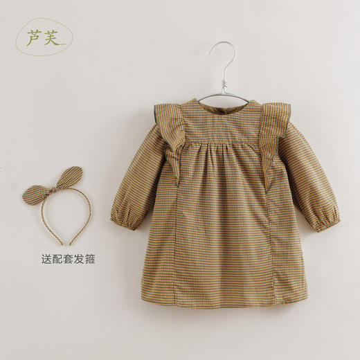 【马克珍妮 芦芙】春装新款 女童纯棉格子长袖连衣裙210567 商品图0