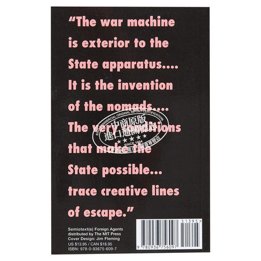 【中商原版】Nomadology:The War Machine 英文原版 游牧学：战争机器（德勒兹） Gilles Deleuze 商品图1