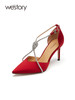 westory婚鞋新娘鞋不累脚尖头细高跟两穿宴会鞋女55131 商品缩略图0