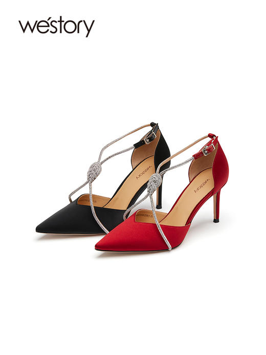 westory婚鞋新娘鞋不累脚尖头细高跟两穿宴会鞋女55131 商品图4
