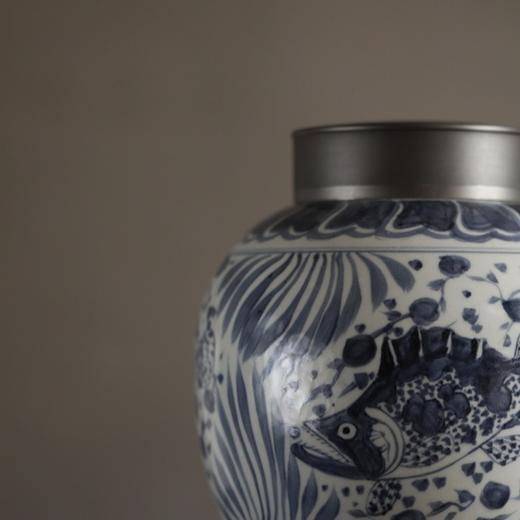 仿古【元·蕃莲鱼藻图】锡口茶叶罐 商品图2