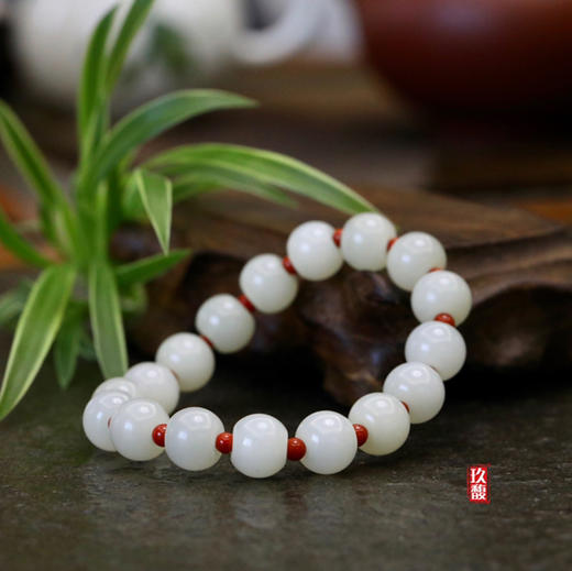 和田玉籽料（白玉）玉珠手串/苹果珠12*10mm 商品图1