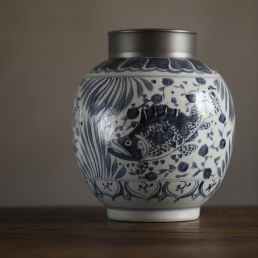仿古【元·蕃莲鱼藻图】锡口茶叶罐 商品图0