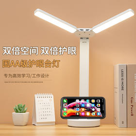 双头照明护眼灯 学生柔光护眼台灯 多功能USB插座床头灯
