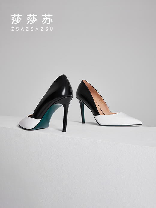 【2F】【肖邦夜曲】莎莎苏2022年秋新款尖头细高跟拼色气质高跟鞋女单鞋 商品图3