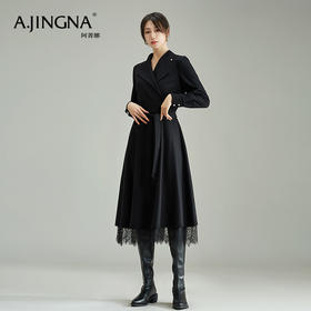 【商场同款】阿菁娜春季新款翻领蕾丝中长款连衣裙A28C112060