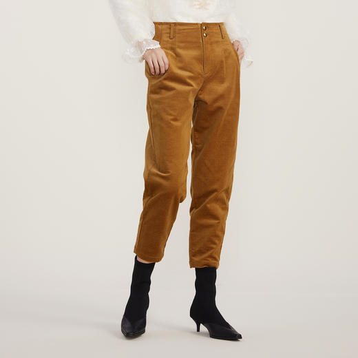 谜底2022冬新款复古高腰灯芯绒萝卜裤宽松百搭休闲裤女224MK1602 商品图3