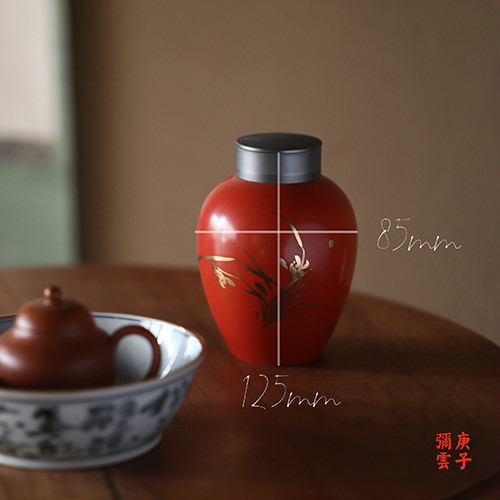 珊瑚红幽兰锡口茶叶罐