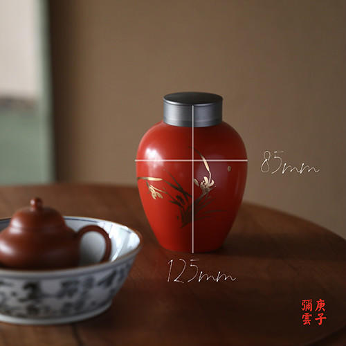 珊瑚红幽兰锡口茶叶罐 商品图0