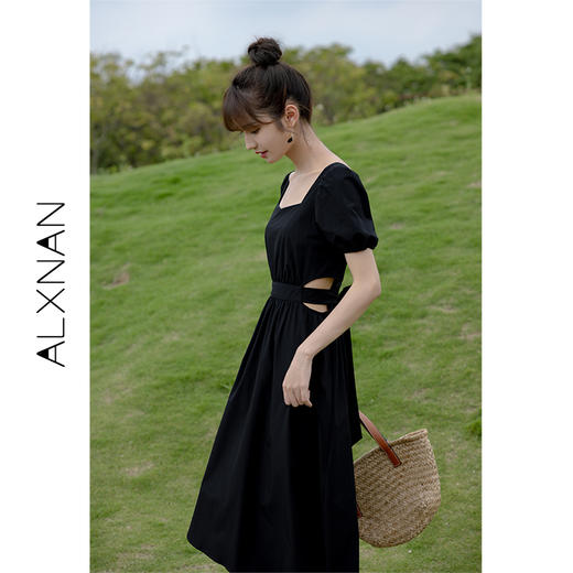 【65折秒杀】鹿向南 黑色连衣裙女夏法式新款赫本风爆款气质收腰中长裙子LXN18216 商品图2